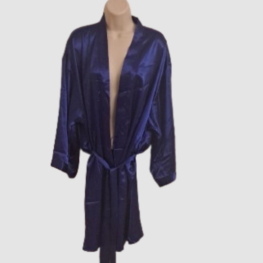 Luxurious Midnight Blue Satin Robe Unisex